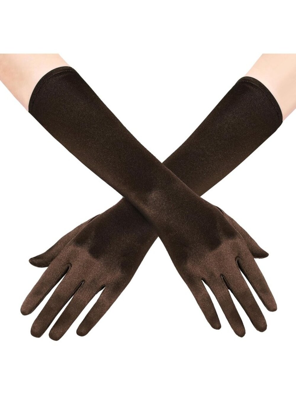 Women's Brown Bridal Shower 1920s Flapper Stretchy Long Satin Opera Gloves